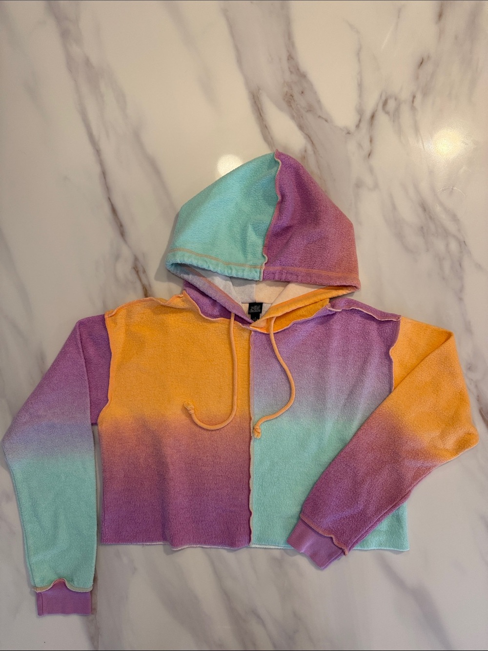 wild fable Cropped Relaxed Fit Fleece Hoodie Sweatshirt Small Purple Orange Aqua